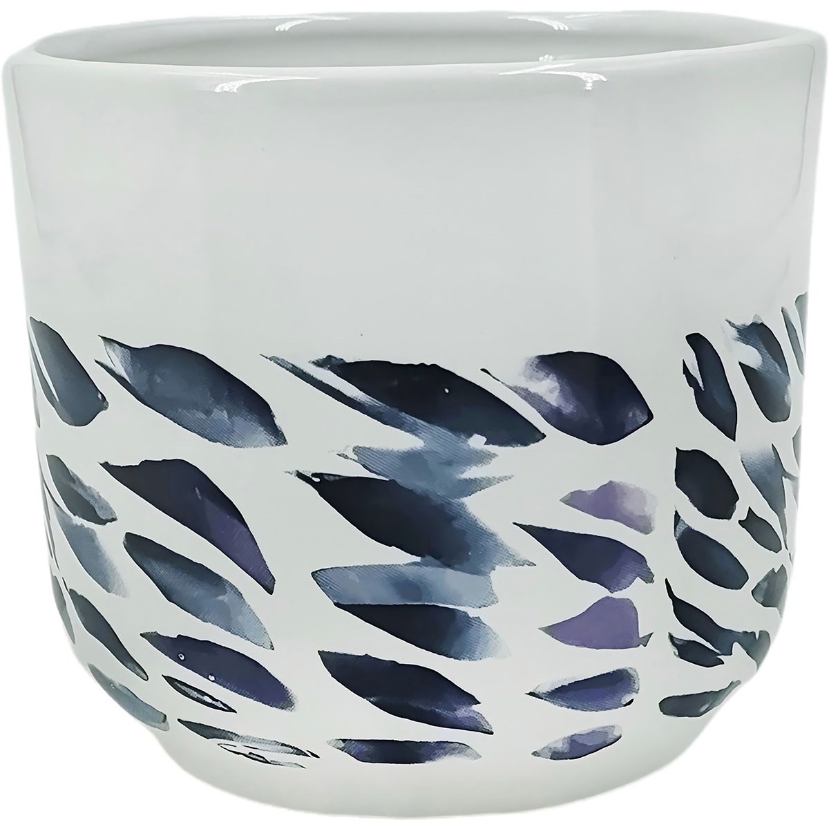 Mcarr 5.3"x.5.3"x4.8" Ceramic Pot Glossy Glaze White with Blue Accents — priced per each; minimum 6; multiples of 6