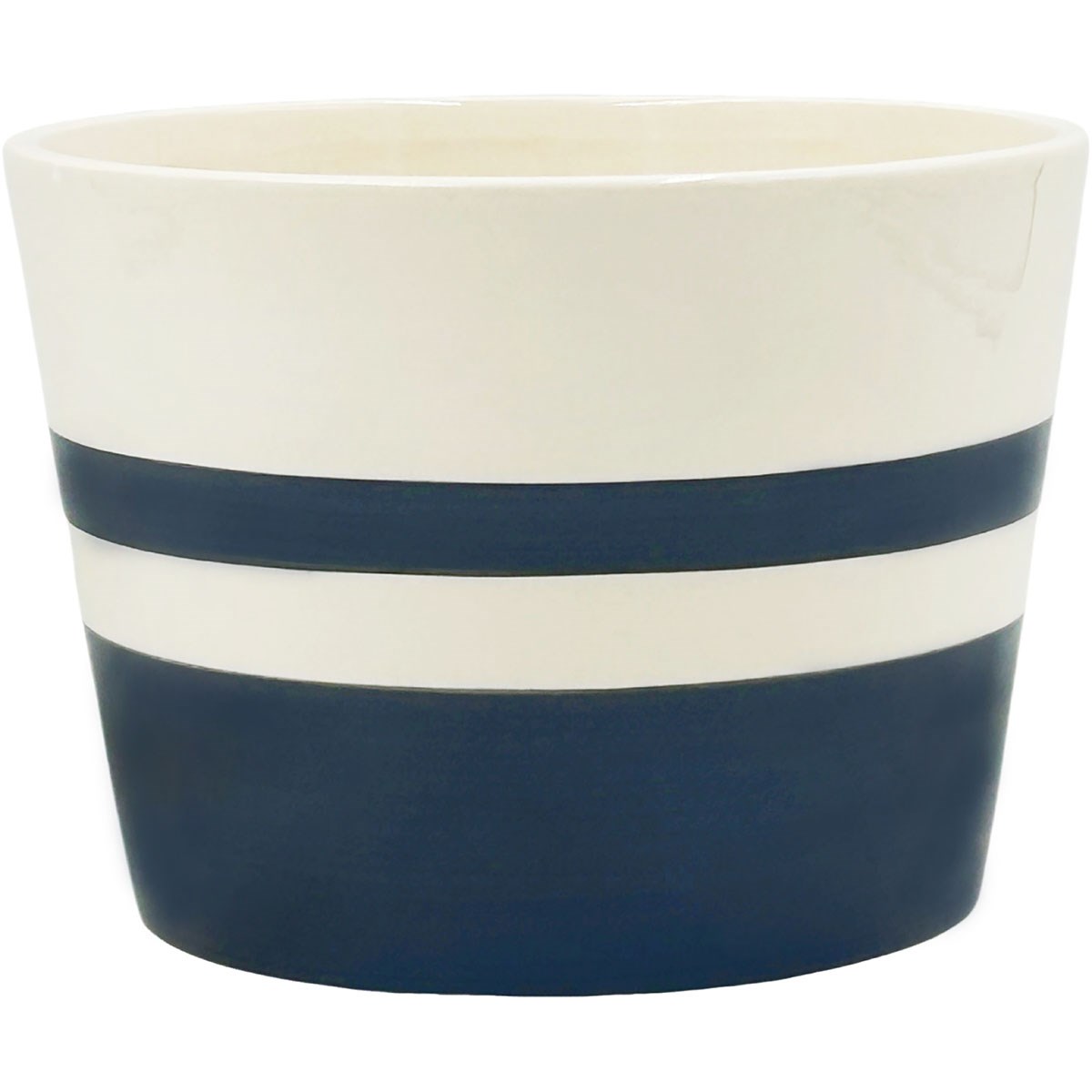 Mcarr 6.3"x6.3"x4.7" Ceramic Pot Glossy Glaze White with Blue Stripes — priced per each; minimum 4; multiples of 4