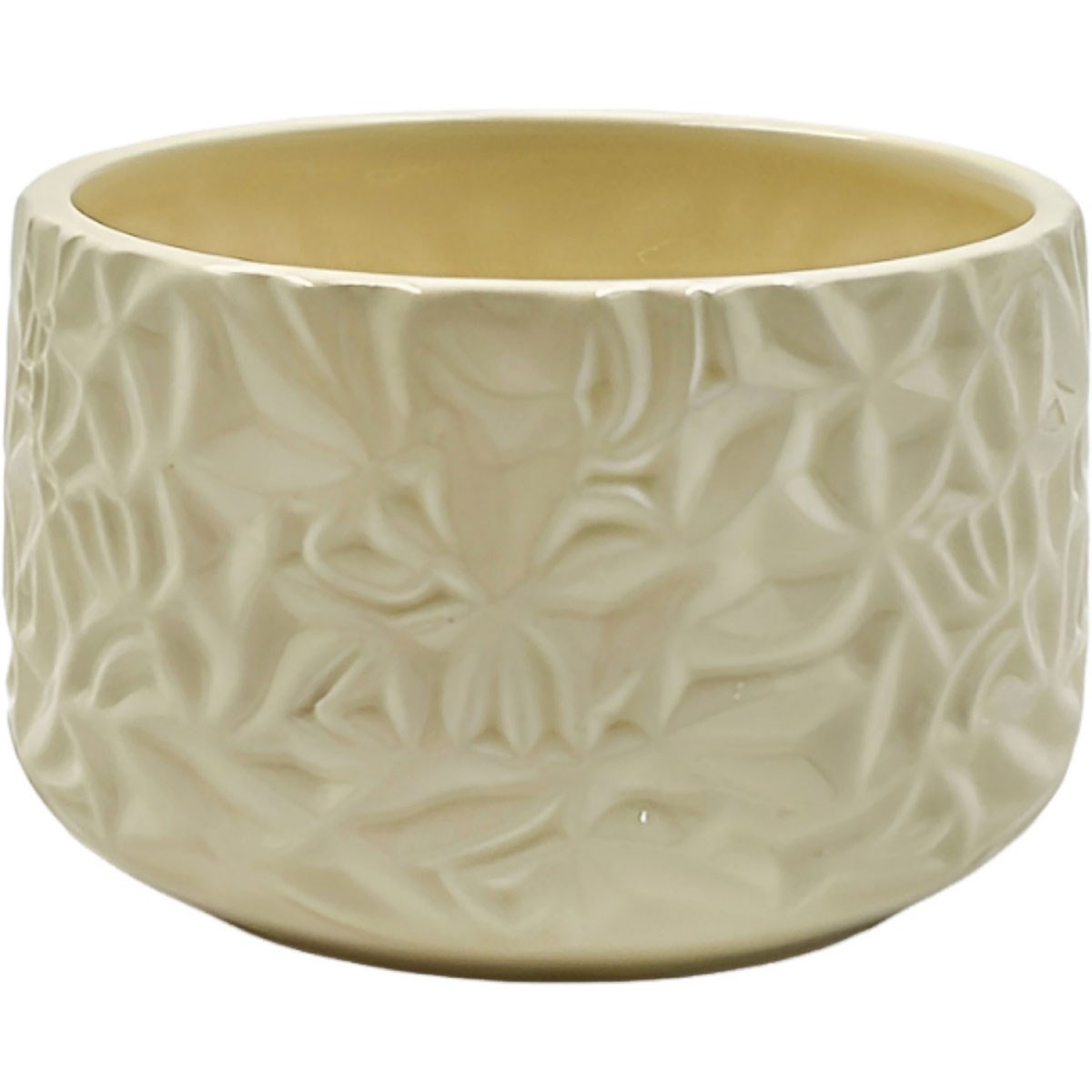 Mcarr 5"x5"x3" Ceramic Pot Glossy Glaze Cream Floral Grove Pattern — priced per each; minimum 6; multiples of 6
