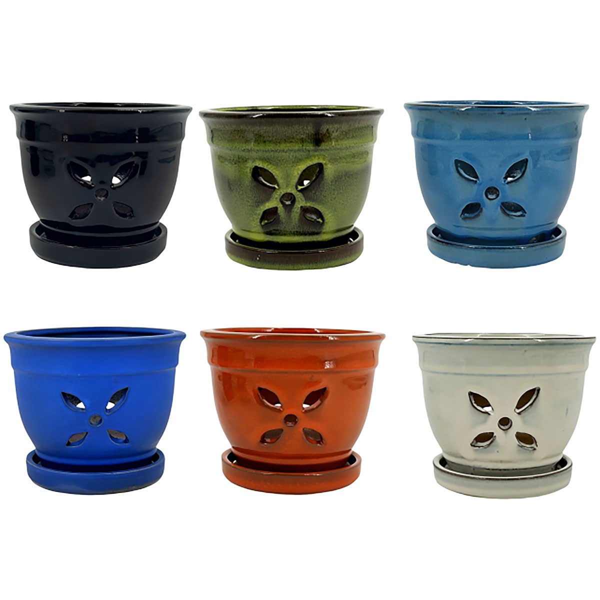 MCarr 12pc Mix 5.5"x5.5"x4.5" Four Petal Orchid Pots Assorted Colors