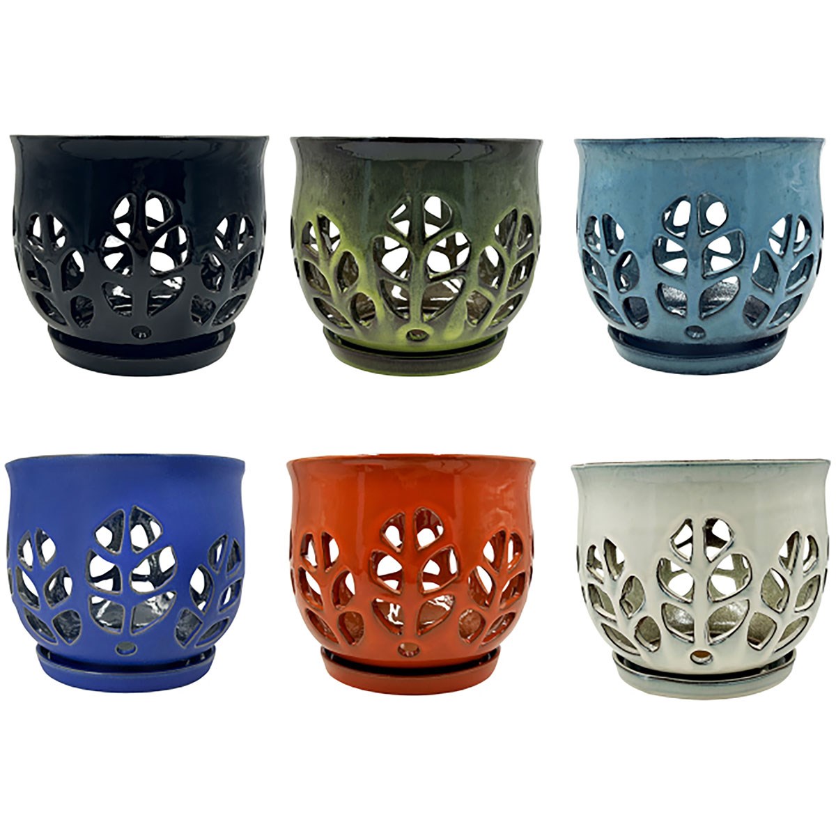 MCarr 6pc Mix 9.5"x9.5"x8" Tulip Orchid Pot Assorted Colors Dark Blue, Light Blue, Cream, Green, Orange, Black