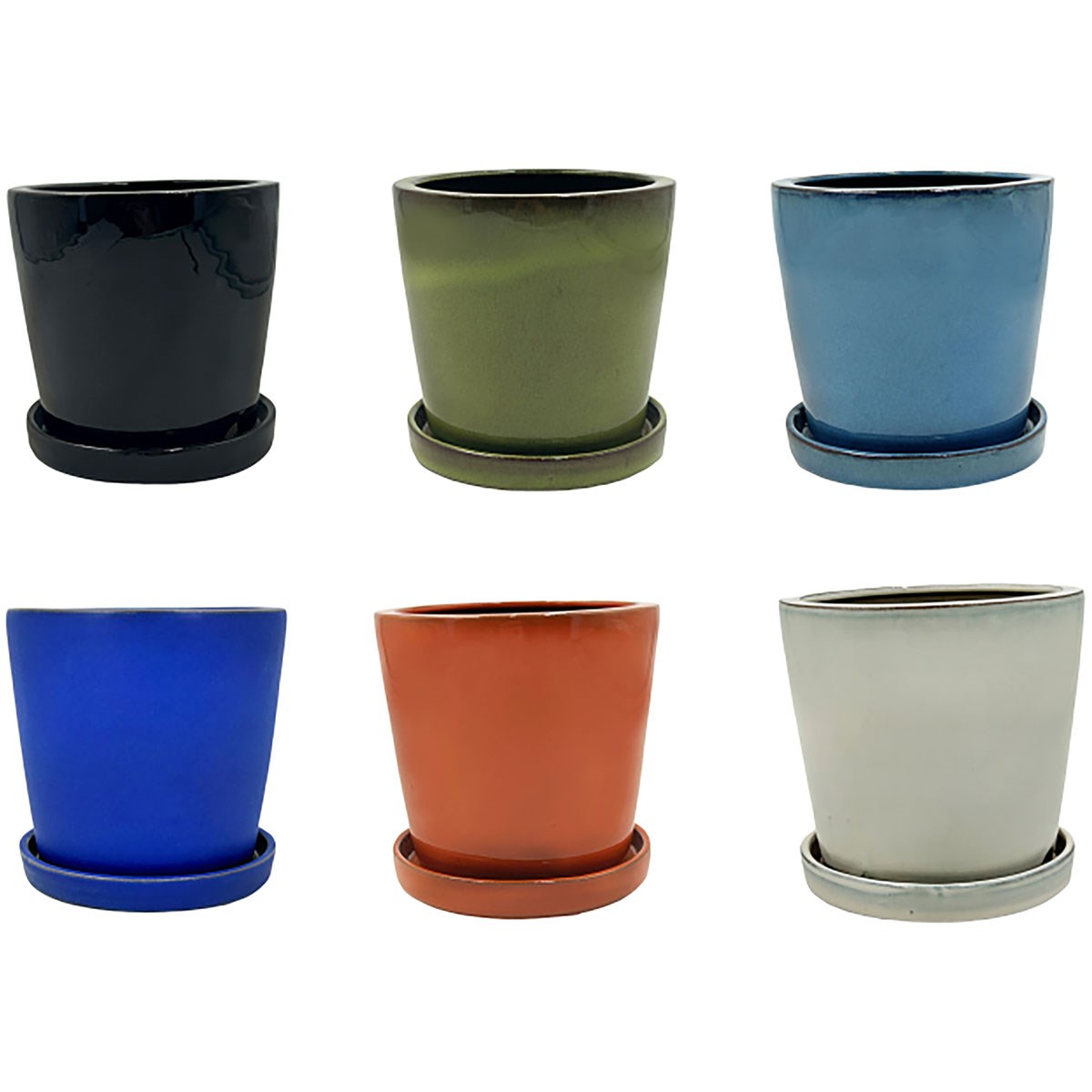 MCarr 12pc Mix 5.5"x5.5"x5.5" Plain Indoor Orchid Pot Assorted Colors Dark Blue, Light Blue, Cream, Green, Orange, Black
