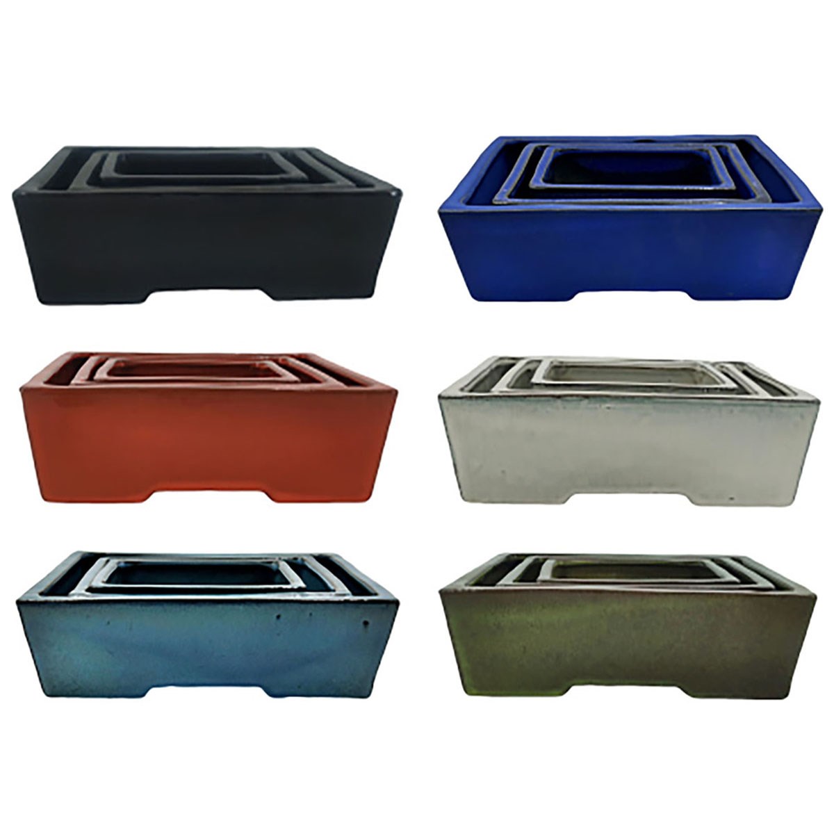 Mcarr Set of 3 Square Bonsai Pots Assorted Color 6 Pack Cream/Black/Orange/Light Blue/Dark Blue/Green