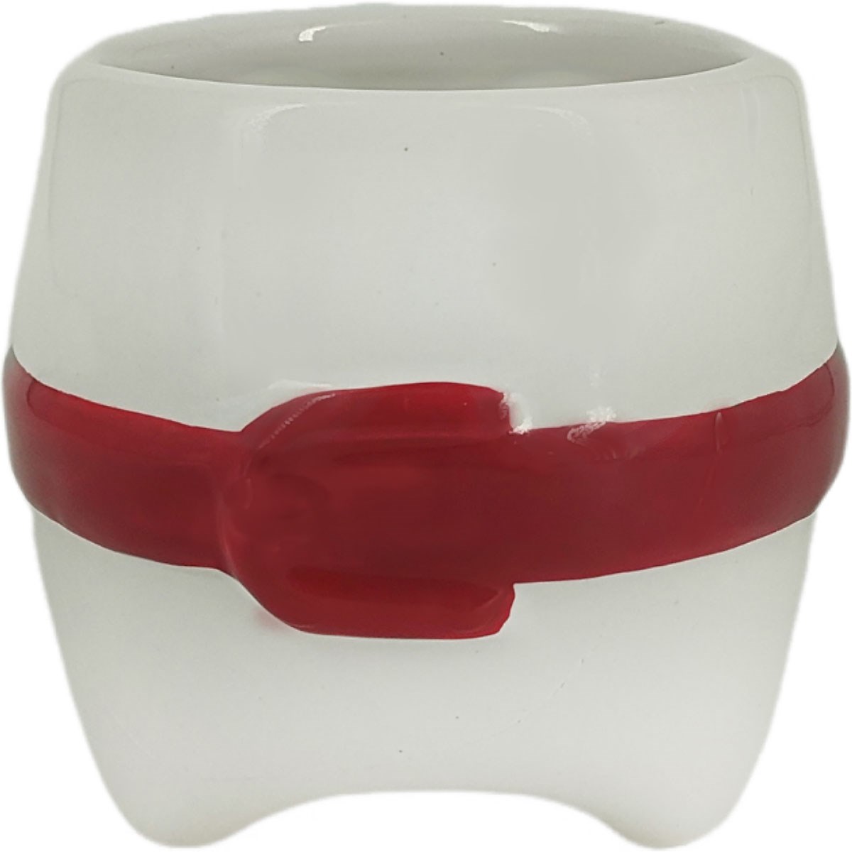 Mcarr 3.3"x3"x2.9" Ceramic Pot Glossy Glaze White with Santa Belt — priced per each; minimum 10; multiples of 10