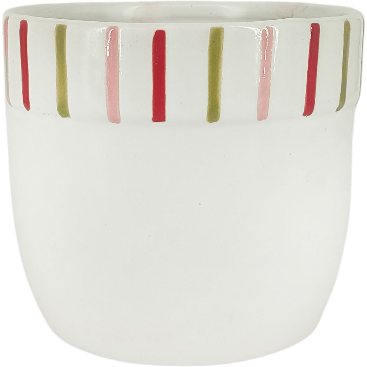 Mcarr 5.3"x5.3"x4.7" Ceramic Pot Glossy Glaze White with Green/Red/Pink Accents — priced per each; minimum 6; multiples of 6