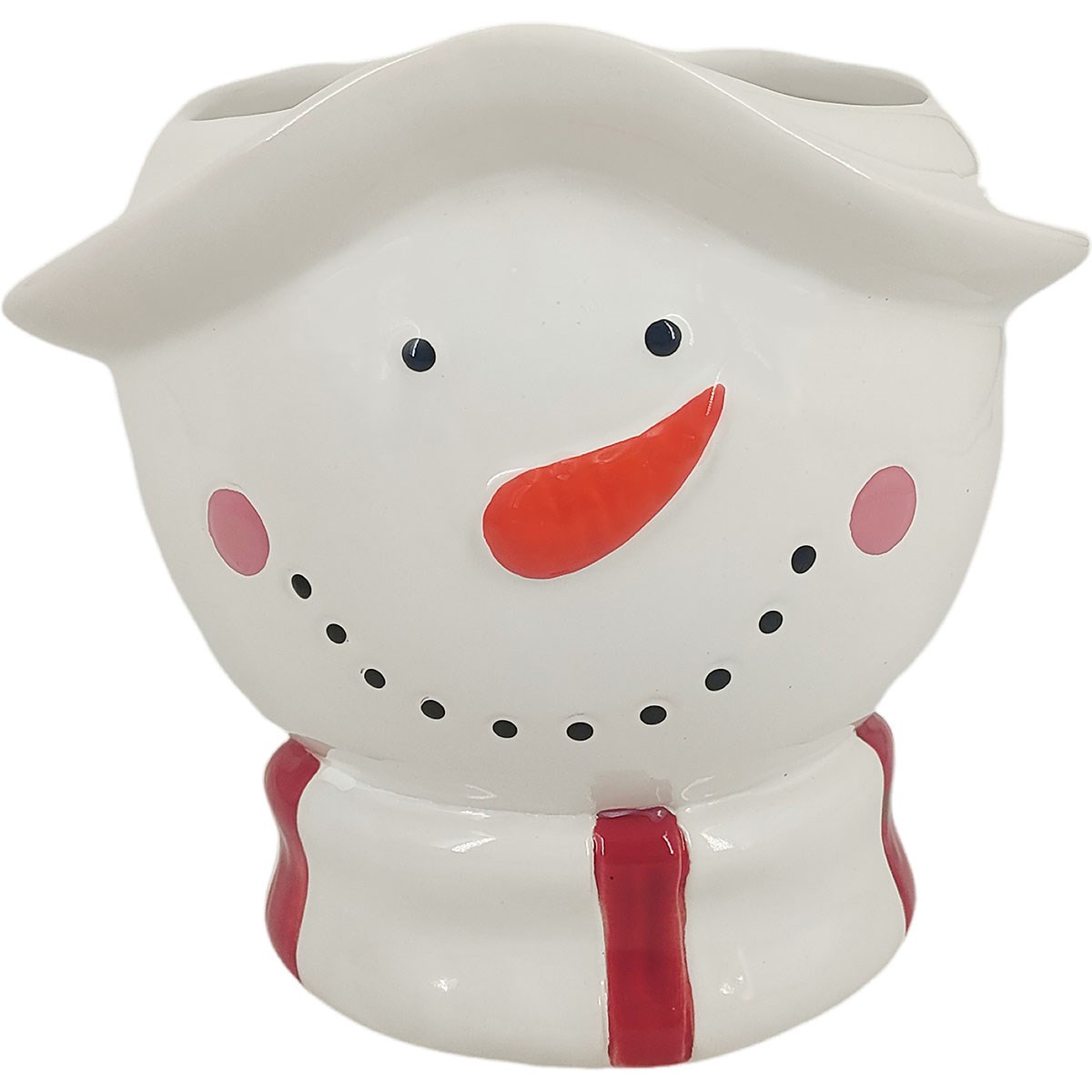 Mcarr 7.5"x7"X7" Ceramic Pot Glossy Glaze Snowman Figure — priced per each; minimum 6; multiples of 6