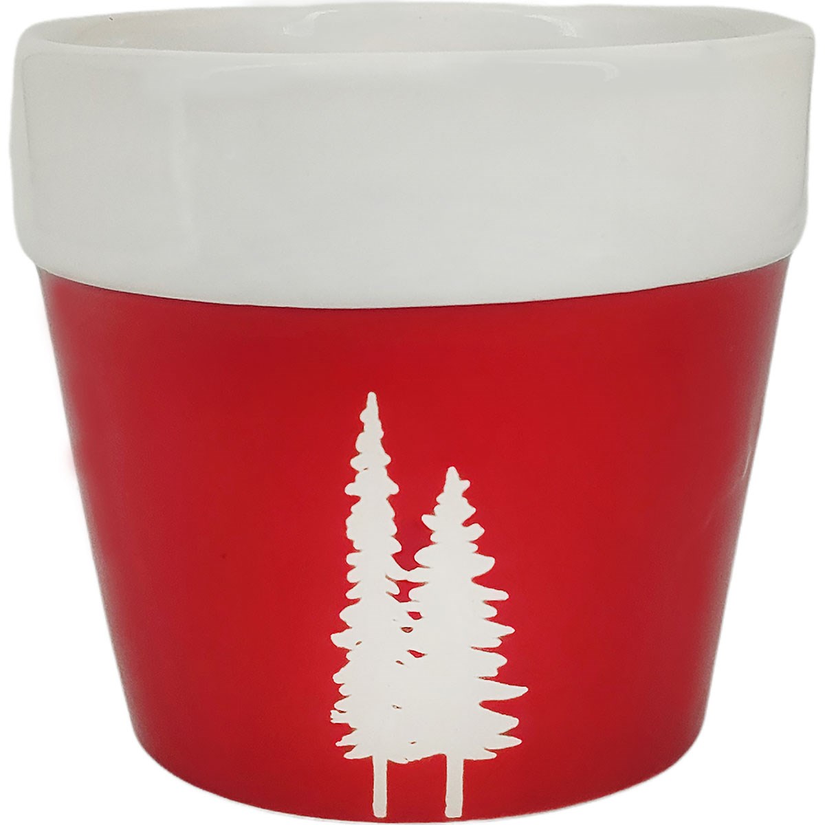 Mcarr 5.5"x5.5"x4.8" Ceramic Pot Glossy Glaze Red with White Tree Design — priced per each; minimum 4; multiples of 4