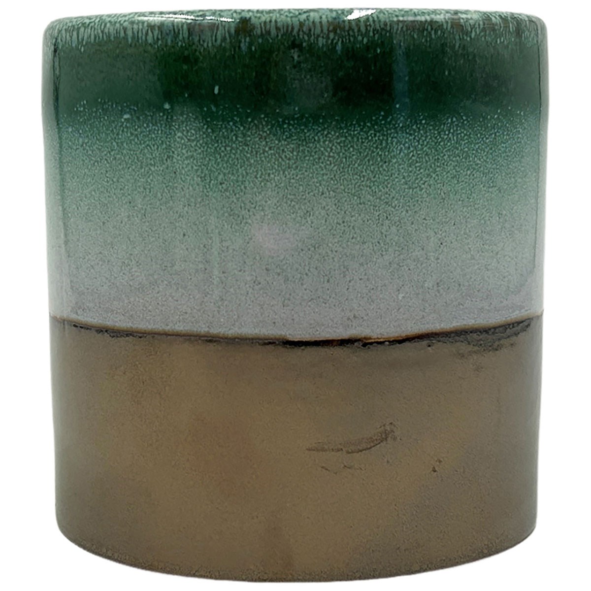 MCarr 5"x5"x5" Stoneware Pot with Reactive Finish Green & Gold — priced per each; minimum 12; multiples of 12