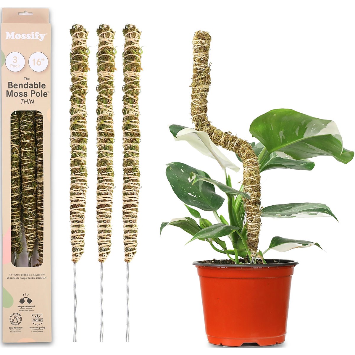 Mossify 16" 3pk Bendable Moss Poles Thin