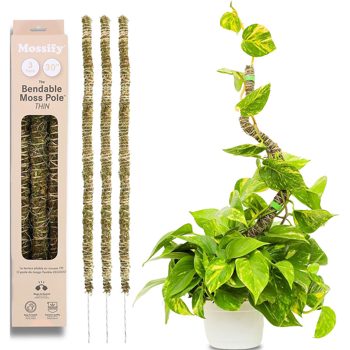 Mossify 30" 3pk Bendable Moss Poles Thin