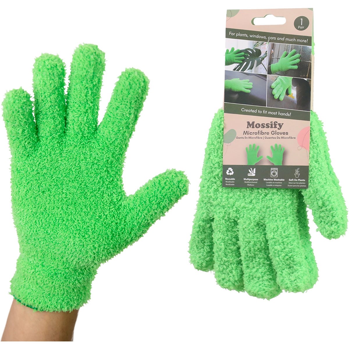 Mossify One Size Microfiber Gloves Green — priced per each; minimum 12; multiples of 12