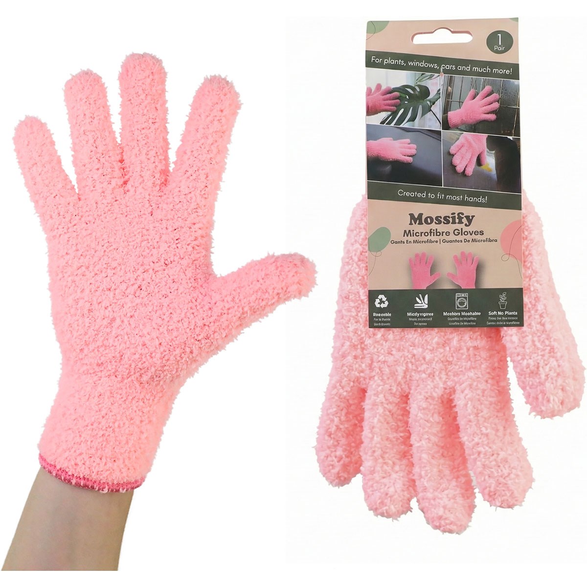 Mossify One Size Microfiber Gloves Pink — priced per each; minimum 12; multiples of 12