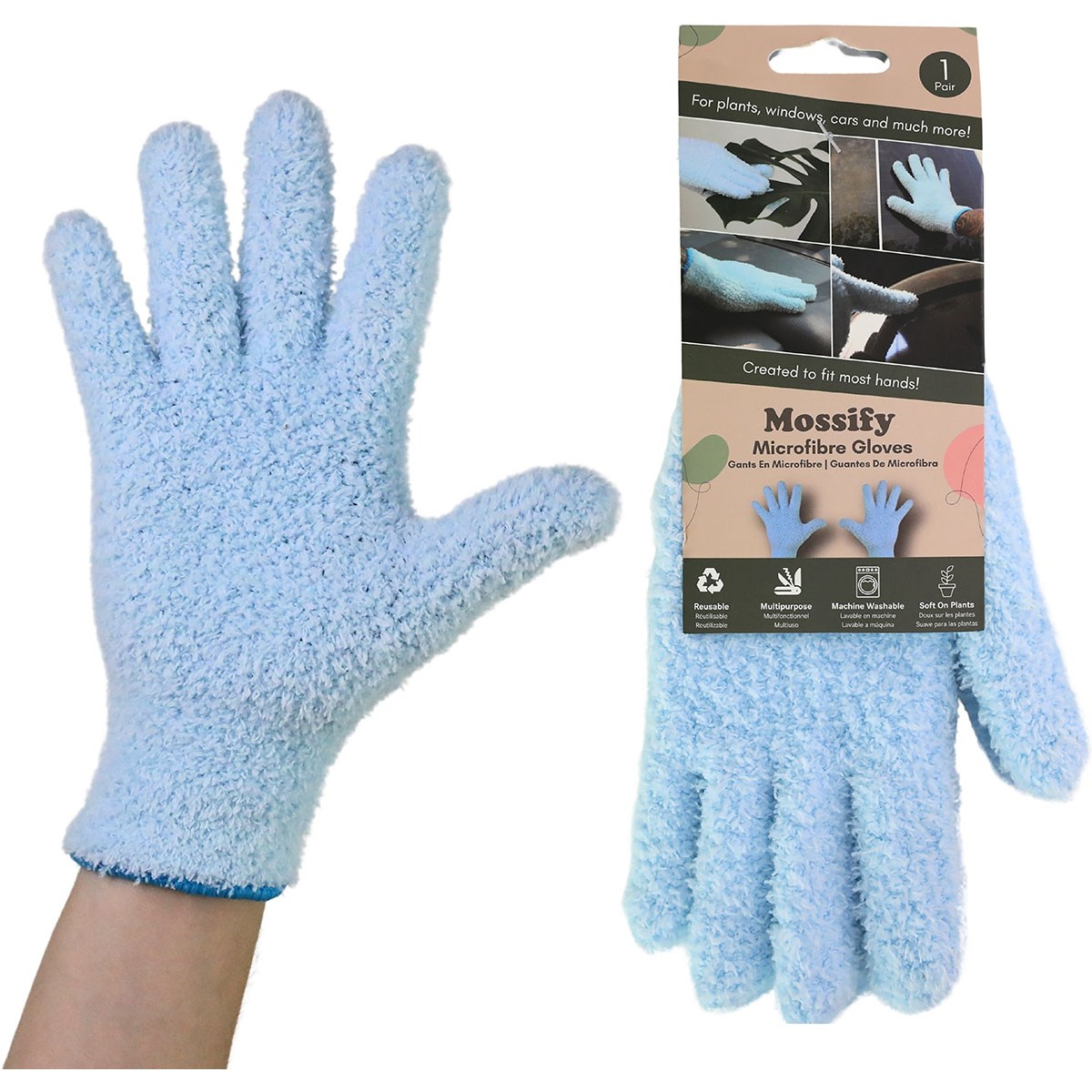 Mossify One Size Microfiber Gloves Blue — priced per each; minimum 12; multiples of 12