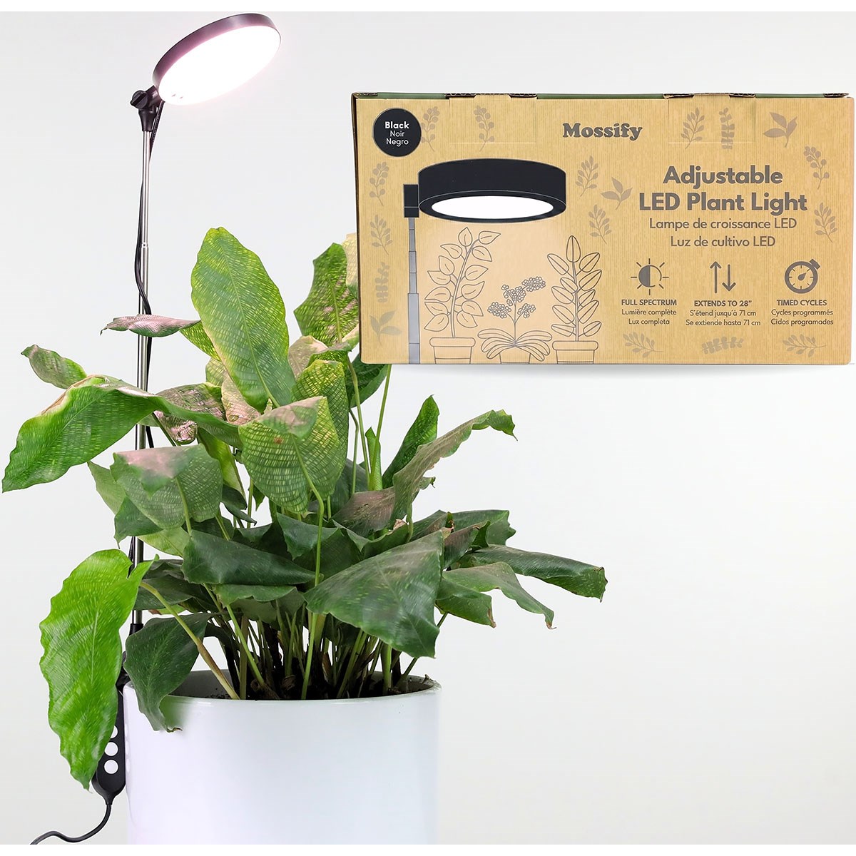 Mossify 28" Adjustable LED Plant Light Black — priced per each; minimum 12; multiples of 12