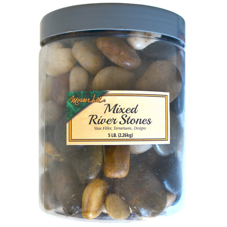 Mosser 5# Mixed River Stones Jar — priced per each; minimum 8; multiples of 8