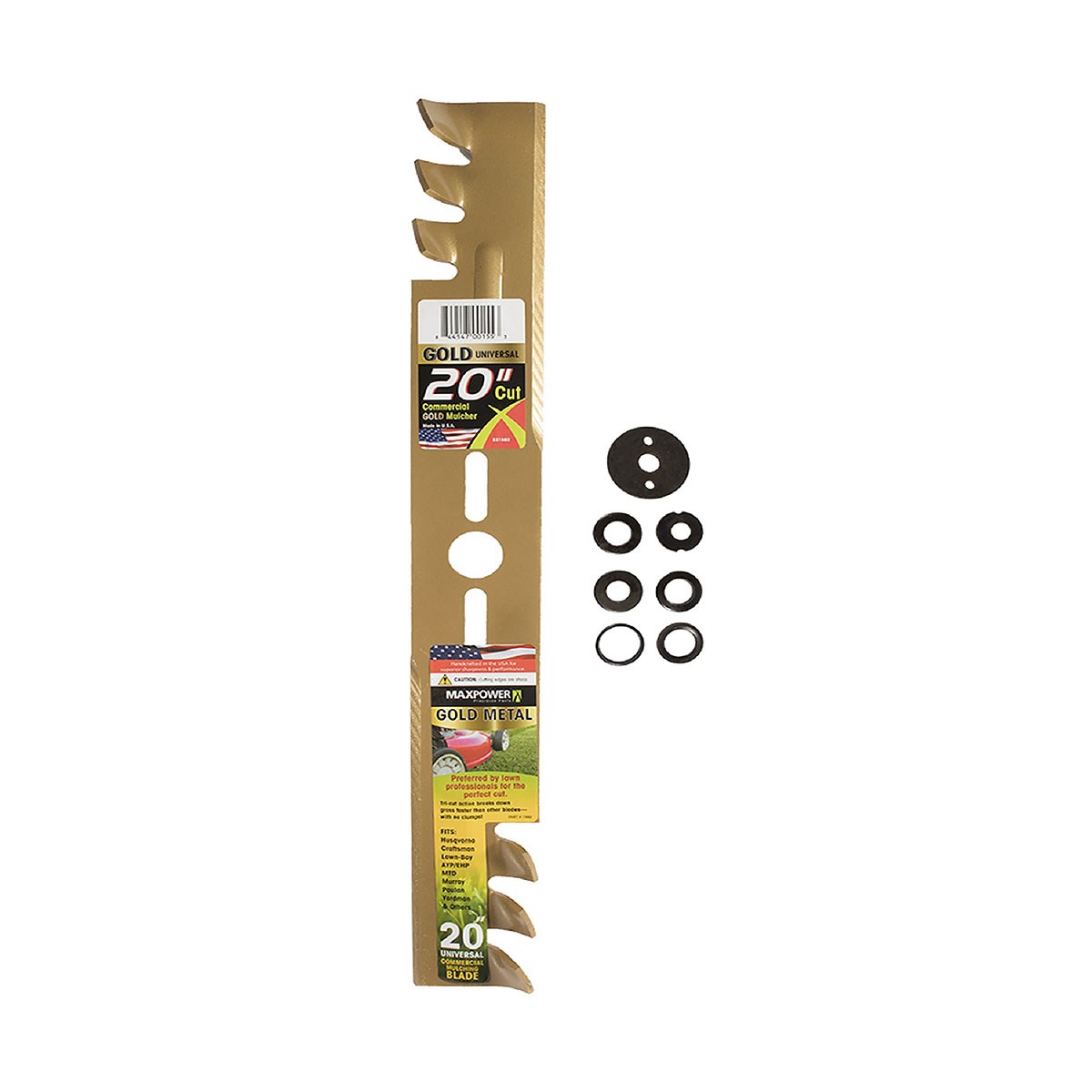 Maxpower Universal Gold Metal Mulching Blade for 20" Cut Mower — priced per each; minimum 5; multiples of 5