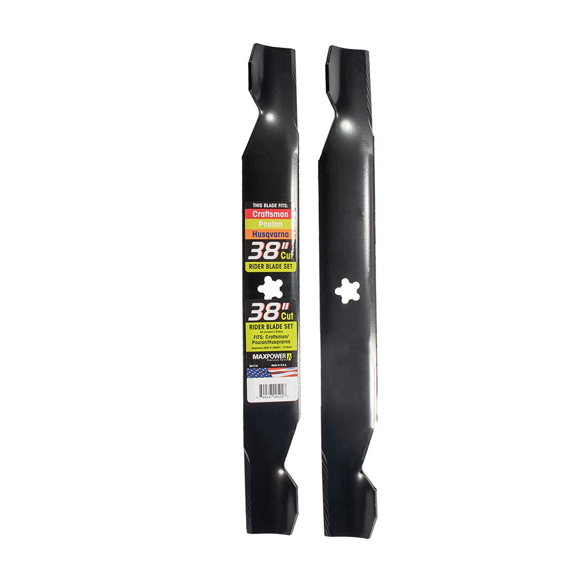 Maxpower 2 Blade Set for Many 38" Cut Craftsman, Husqvarna, Poulan Mowers Replaces OEM #'s 127842, 532138497, 532127842