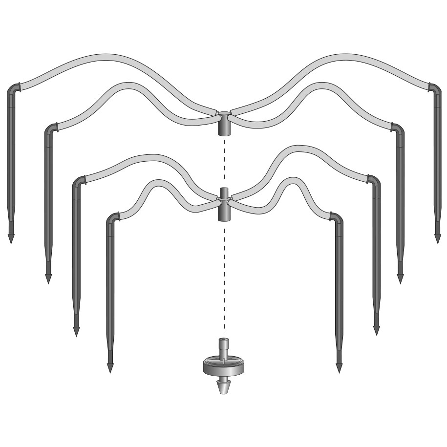 NET 18" 4-Way Flat Stackable MOD Manifold Assembly Angle Arrow Dripper w/ Super Flex UV White PE Tubing 25/Bag — 1 Bag