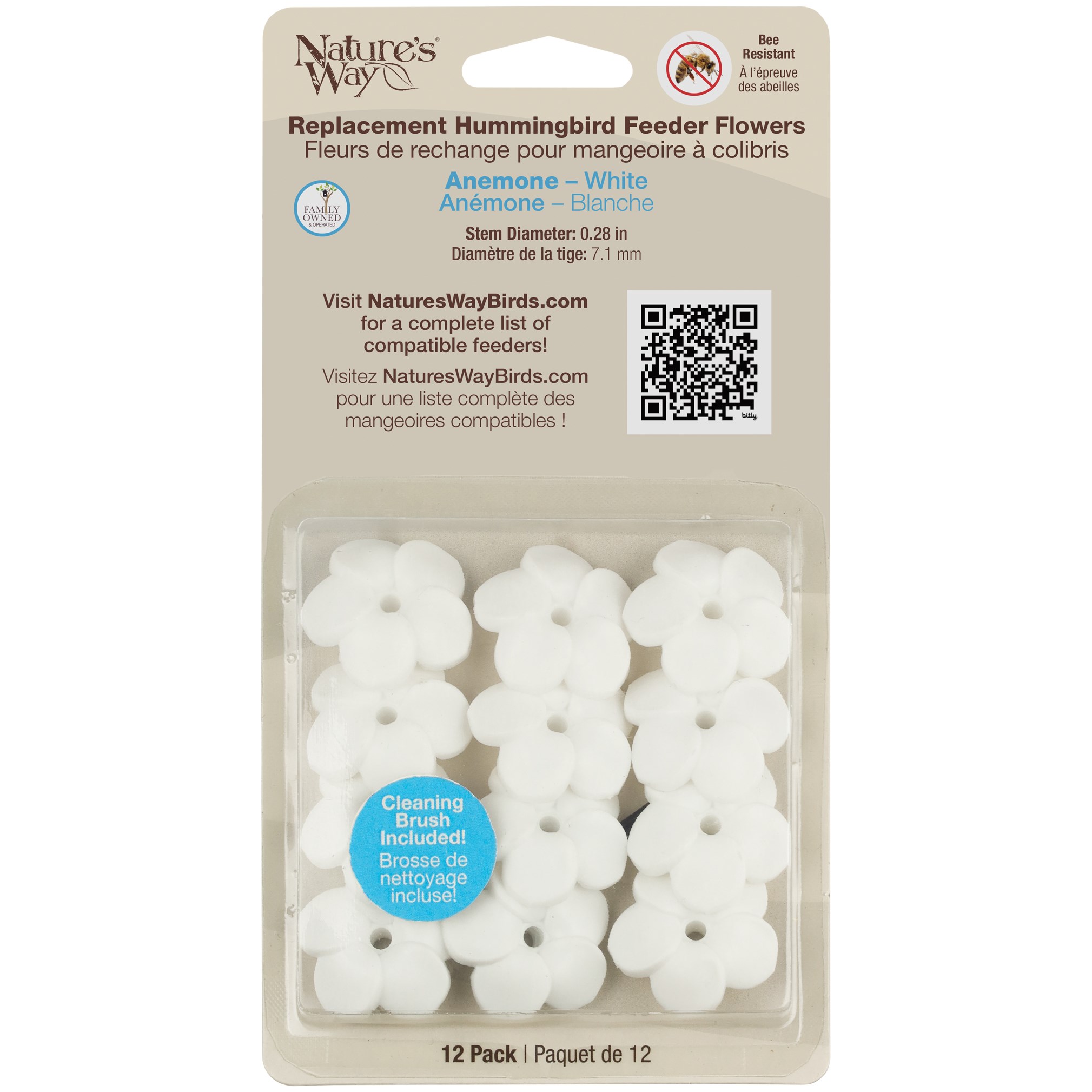 Natures Way Hummingbird Replacement Flowers w/ Cleaning Brush White Anemone — priced per each; minimum 10; multiples of 10