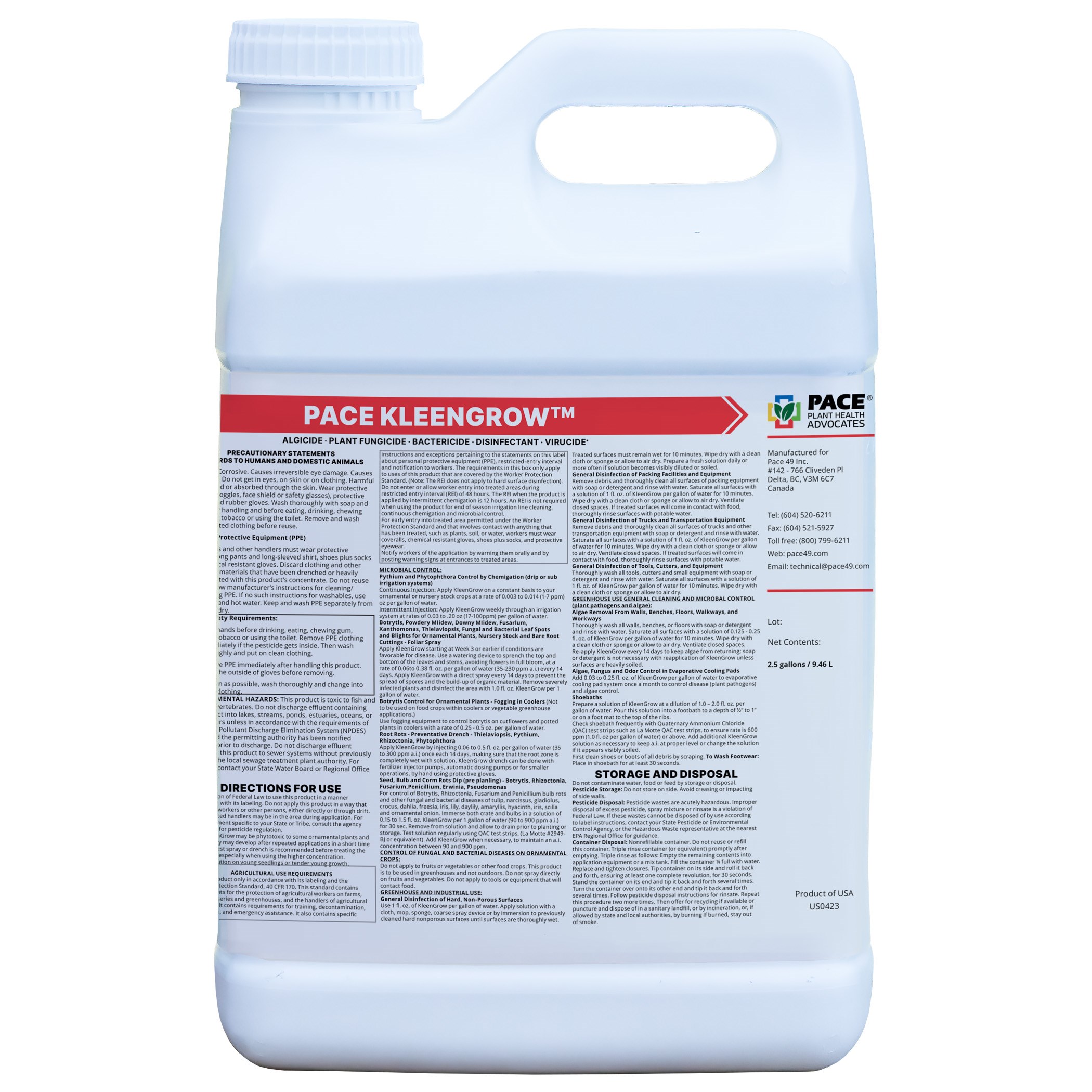 Pace Kleengrow 2.5Gl HAZ ( Didecyl dimethyl ammonium chloride ) — Single Unit