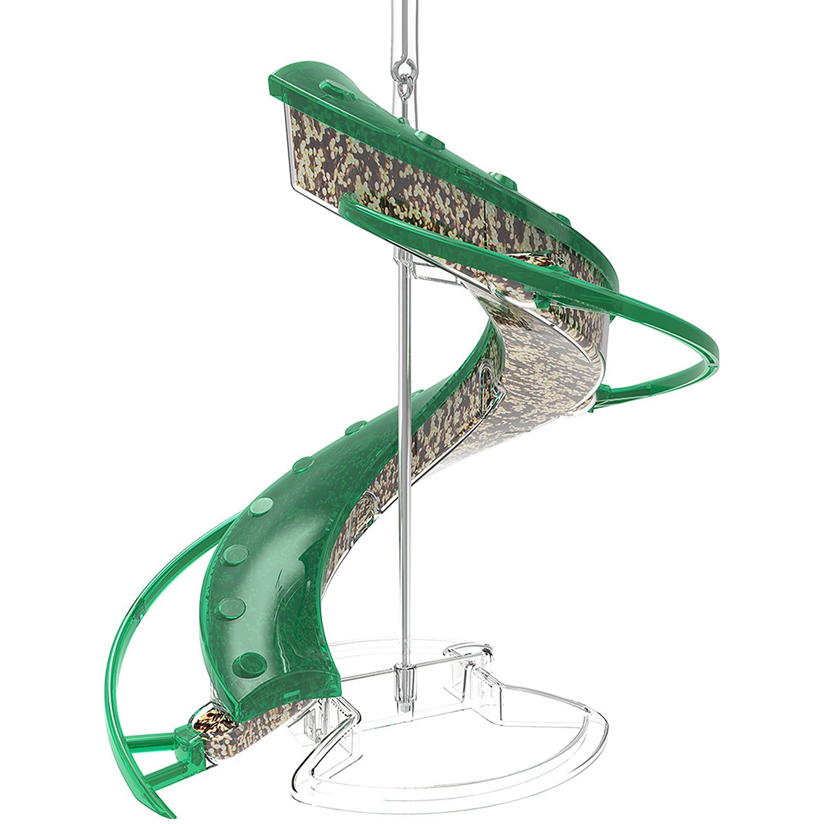 Cascade Helix 4 Port Songbird Seed Feeder Helix Design with Continuous Perches Flip-Top for Easy Fill & Quick Clean