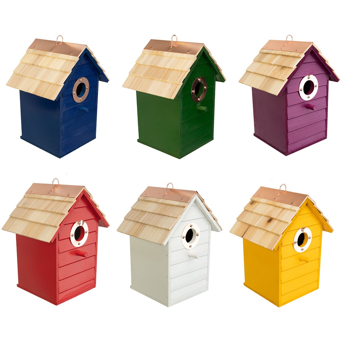 LAKE & CABIN Promotional WOODLAND SERIES Colorful Assorted Wren/Chickadee Houses — priced per each; minimum 6; multiples of 6