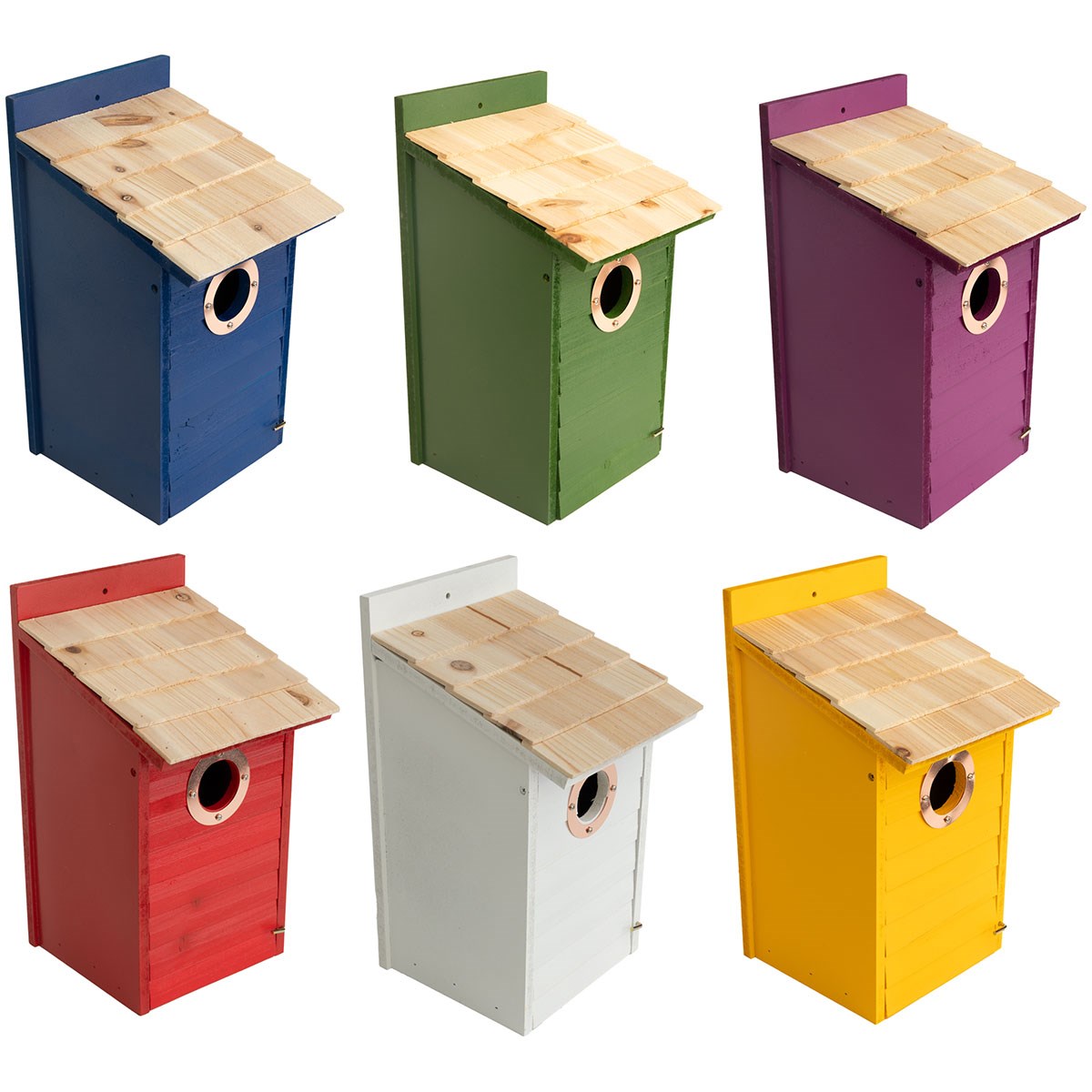 LAKE & CABIN Promotional WOODLAND SERIES Colorful Assorted Bluebird Houses — priced per each; minimum 6; multiples of 6