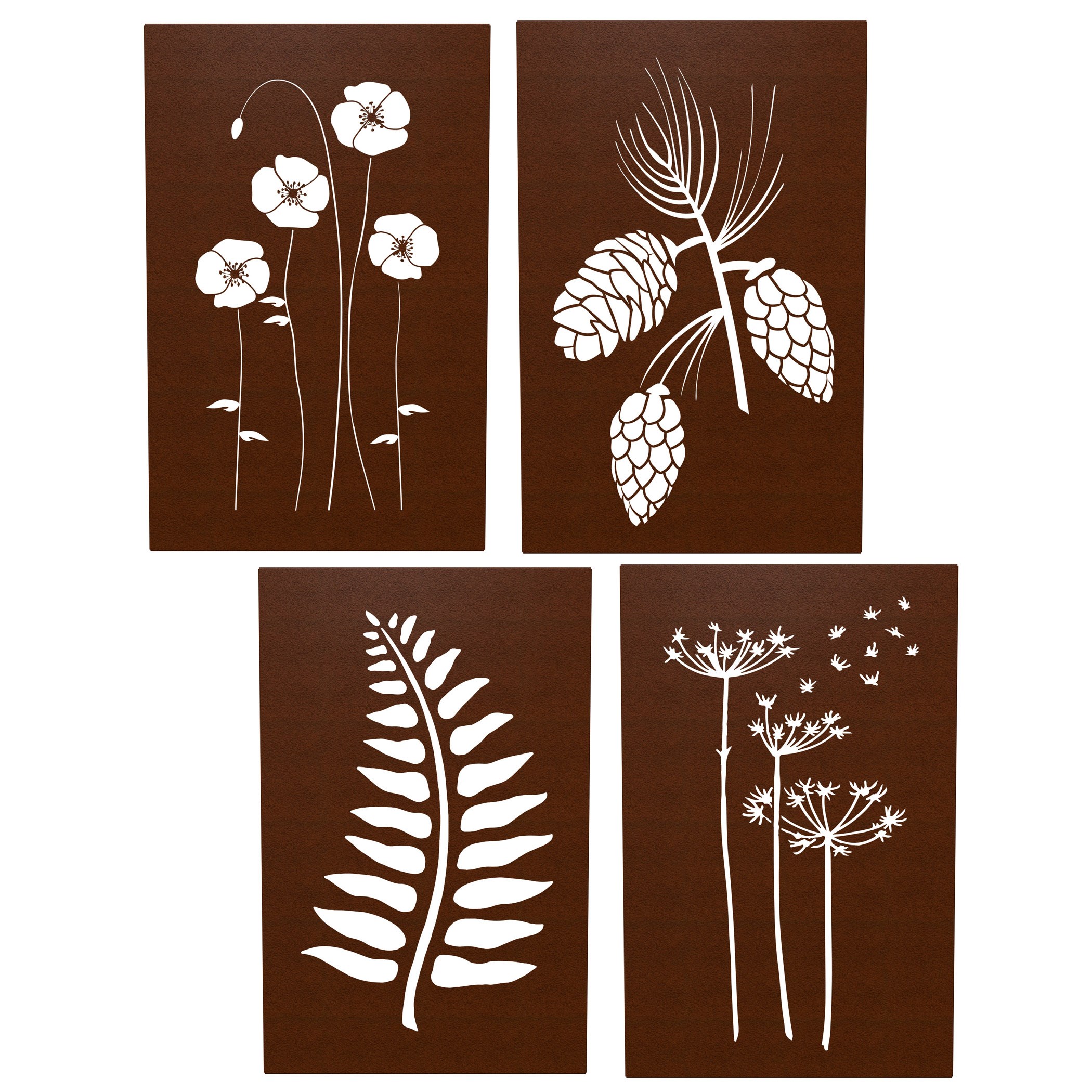 Panacea 11x17" Engraved Rust Botanic Wall Decor — priced per each; minimum 4; multiples of 4