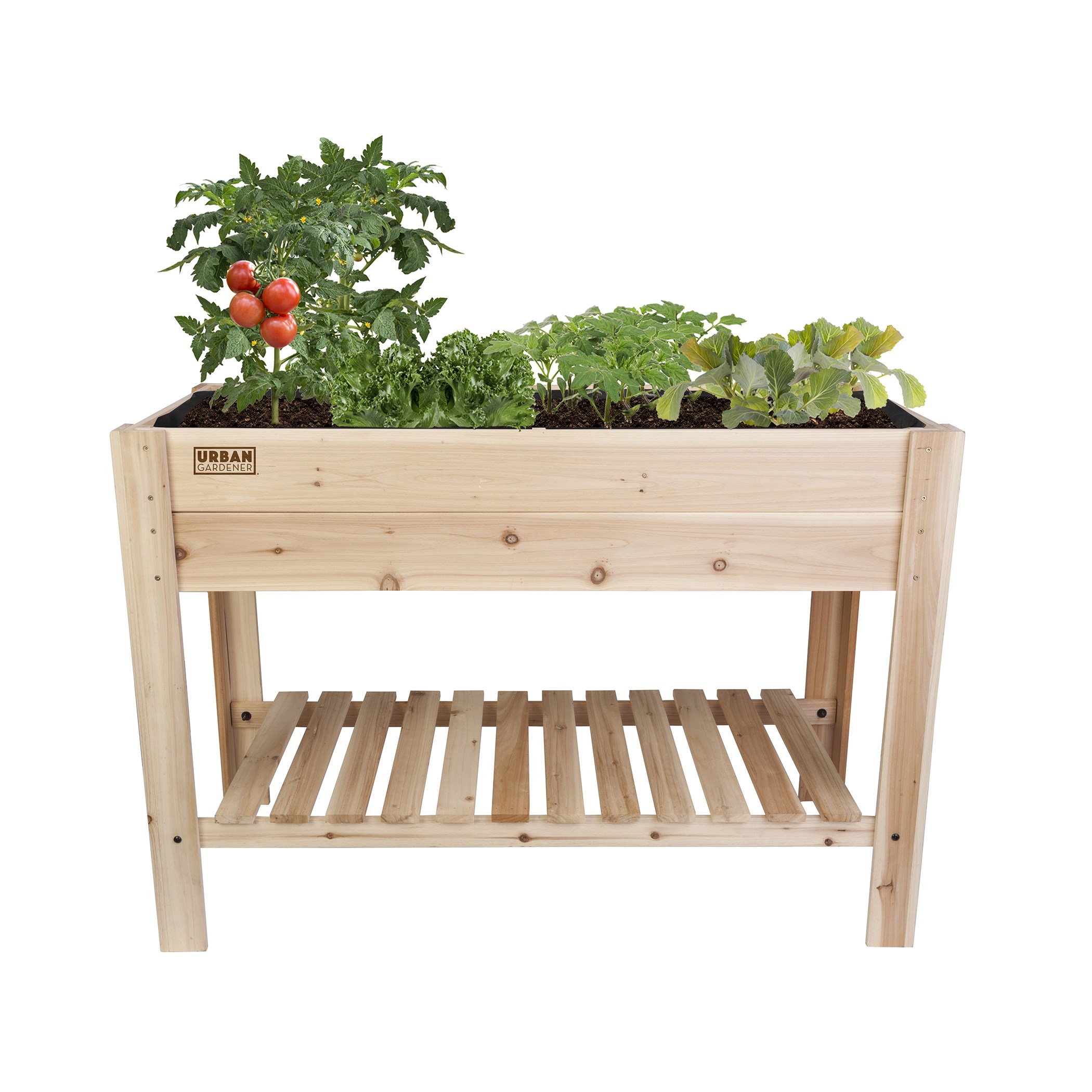 Panacea 47.5"x22"x33" Cedar Elevated Planter With Liner & Shelf