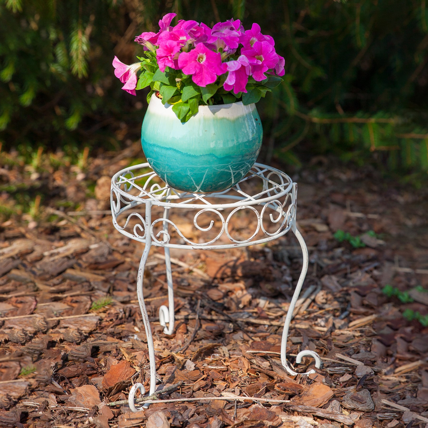 Panacea 11.5" H Plant Stand Distressed White — priced per each; minimum 6; multiples of 6