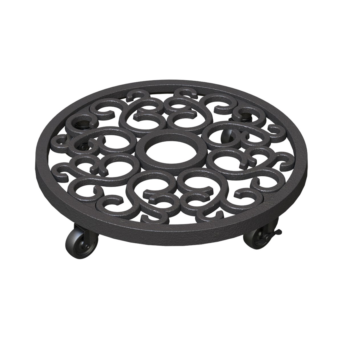 Panacea 12" Cast Iron Scroll Plant Caddy Assorted Colors — priced per each; minimum 6; multiples of 6