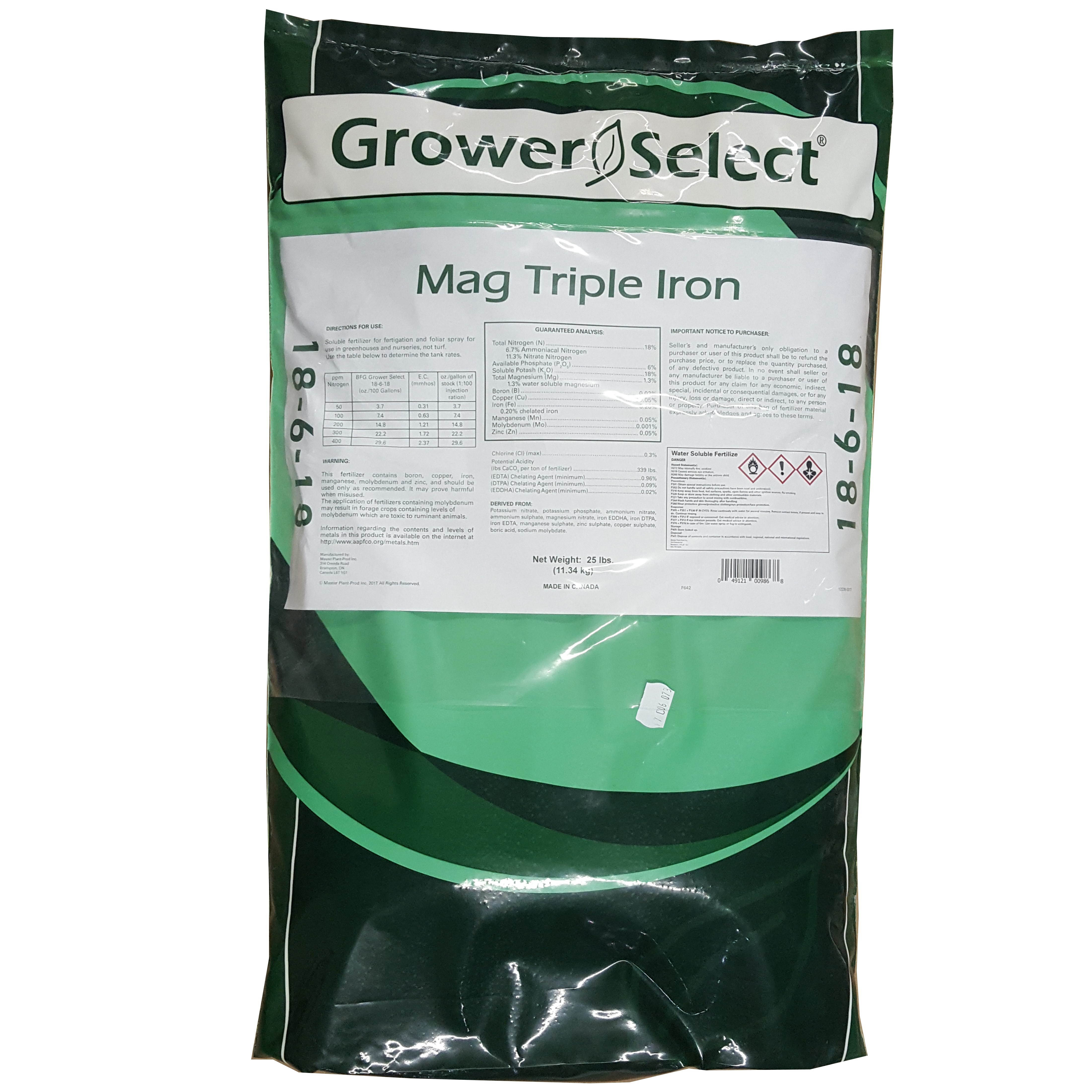 Grower Select 18-6-18 Mag Triple Iron 25Lb HAZ