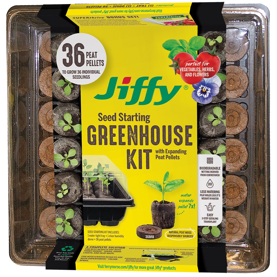 Jiffy 36mm Greenhouse 36 w/ Superthrive Labels — priced per each; minimum 16; multiples of 16