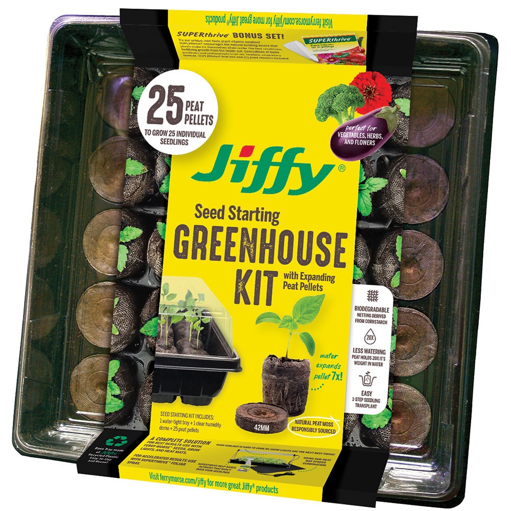 Jiffy 42mm Greenhouse 25 w/ Superthrive & Organic — priced per each; minimum 16; multiples of 16