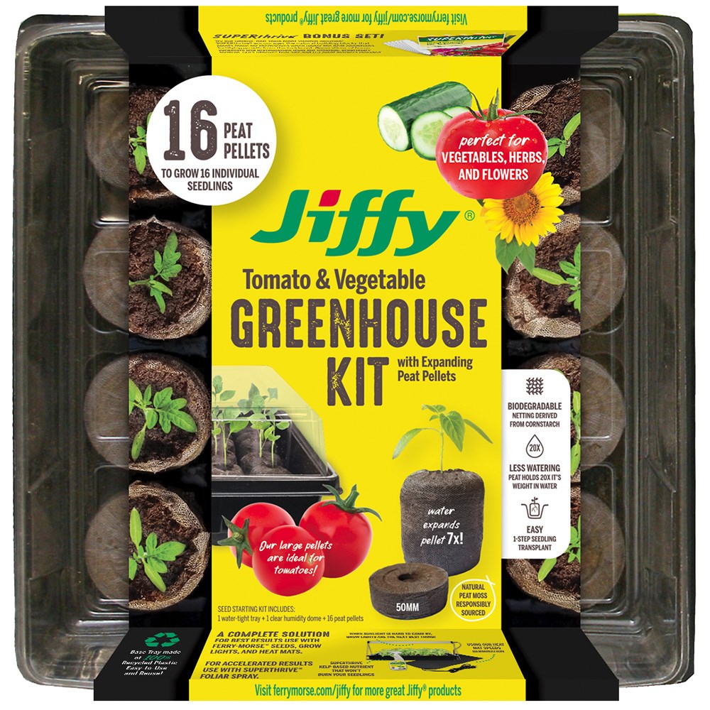 Jiffy 50mm Greenhouse 16 w/ Superthrive Labels — priced per each; minimum 11; multiples of 11