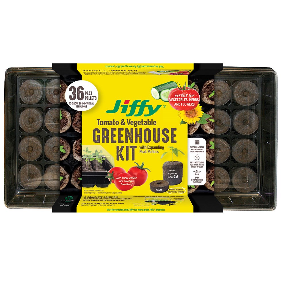 Jiffy 50mm Greenhouse 36 w/ Superthrive Labels — priced per each; minimum 10; multiples of 10