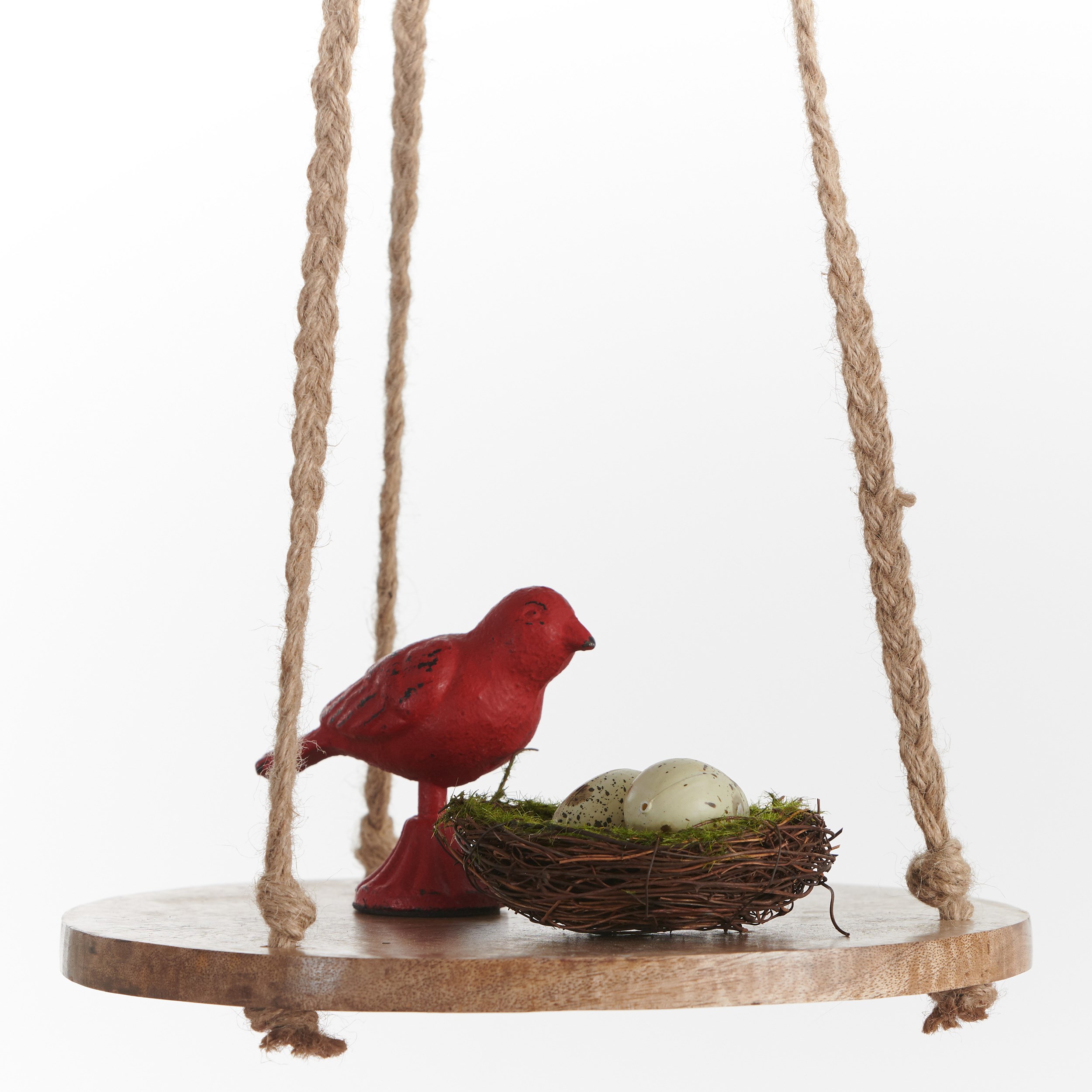 Primitive 10" Hanging Wooden Round Jute — priced per each; minimum 6; multiples of 6
