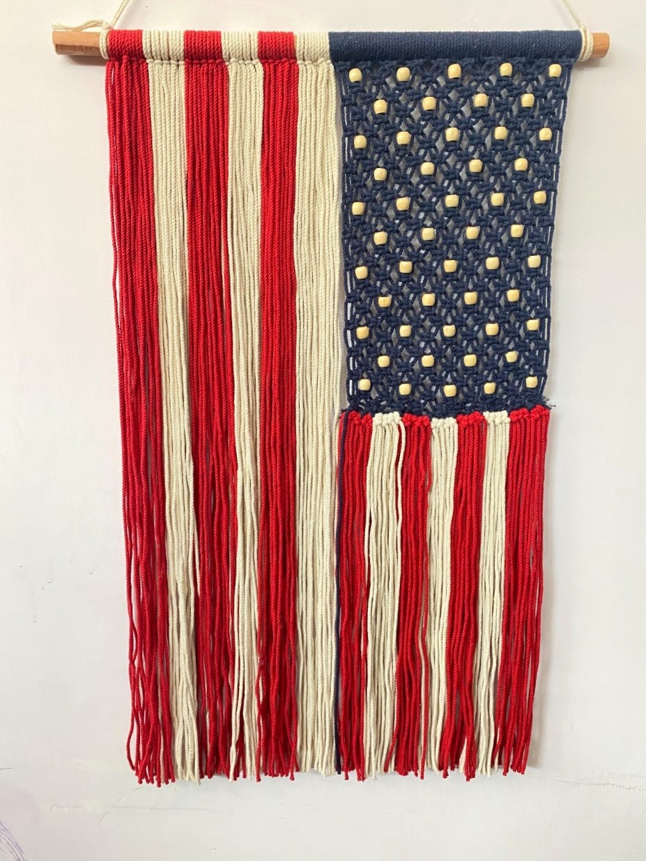 Primitive Macrame USA Flag — priced per each; minimum 6; multiples of 6