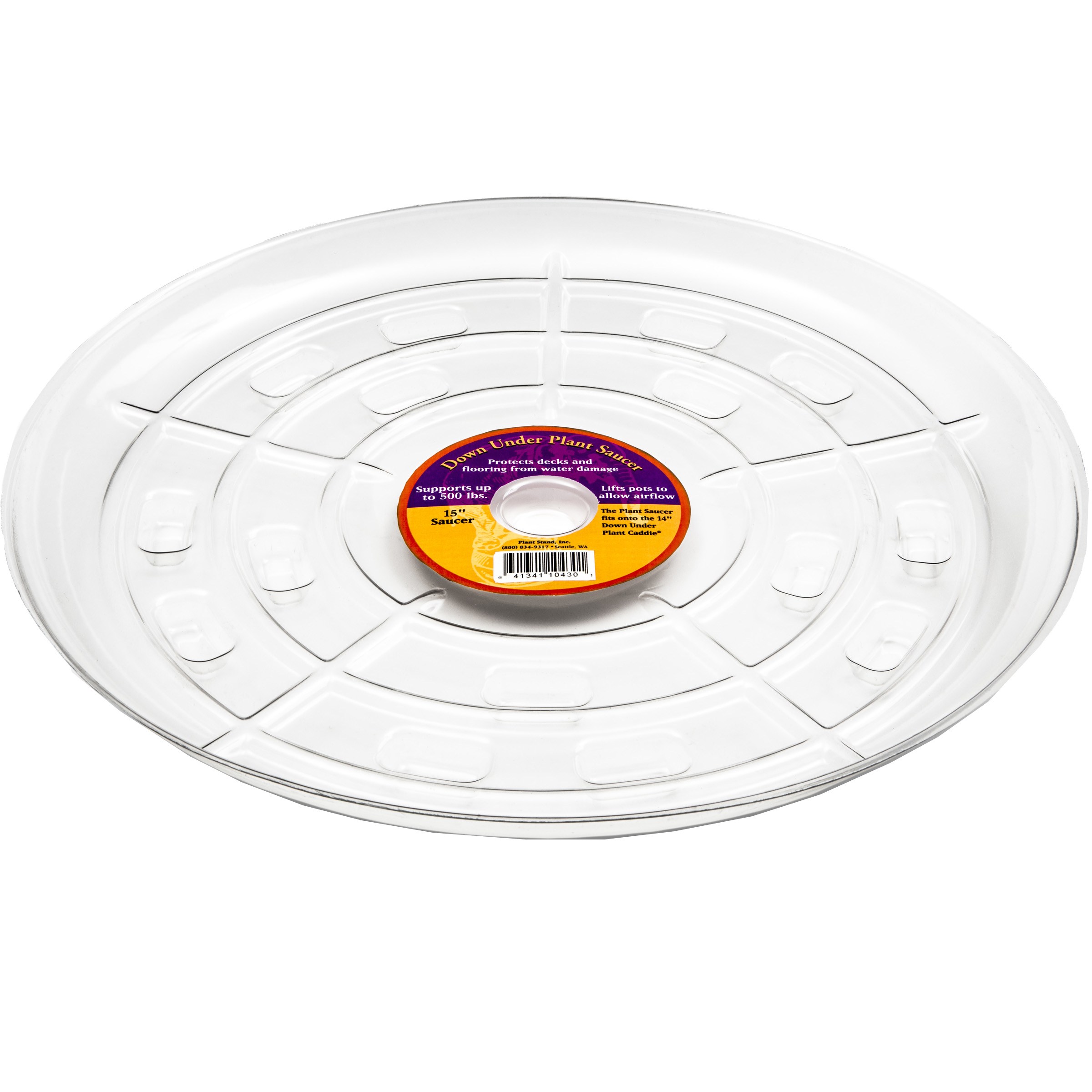 Plant Stand 15" Down Under Saucer Clear — priced per each; minimum 24; multiples of 24