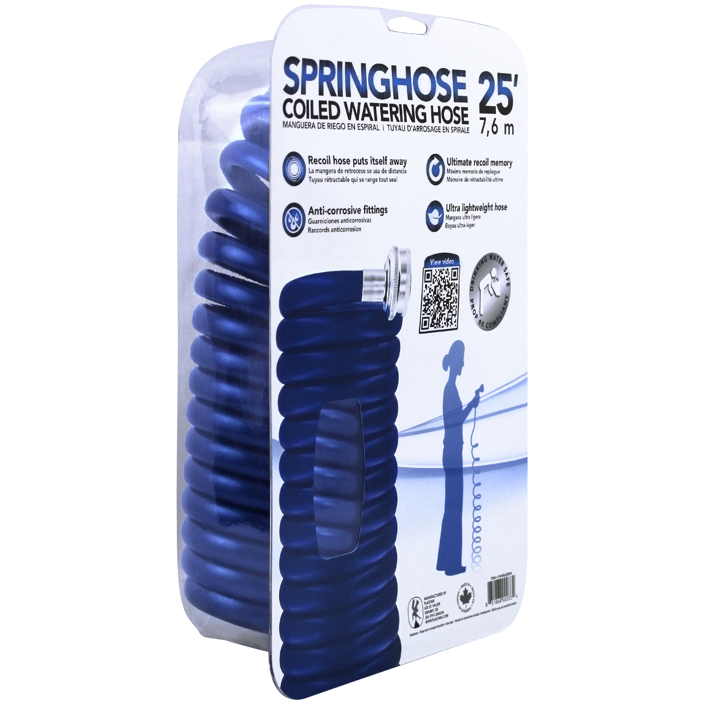 Plastair Springhose W/ Nozzle 25' Blue — priced per each; minimum 5; multiples of 5