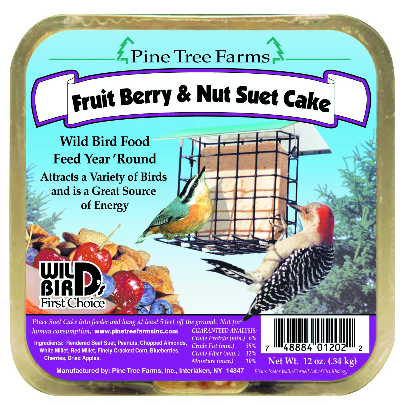 Pine Tree 12oz Fruit Berry & Nut Suet Cake MADE IN THE USA