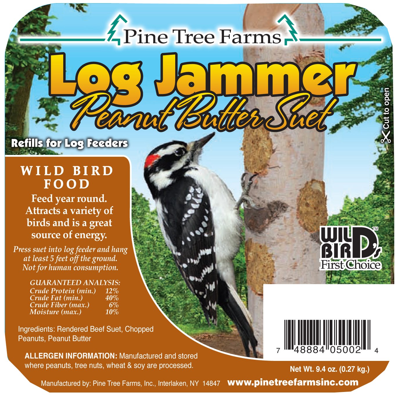Pine Tree 9.4oz Log Jammer Woodpecker Peanut Suet Plugs