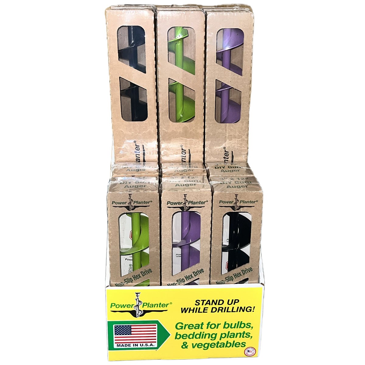 Power Planter 6pc 3"x24" Garden Auger Assortment Lime/Purple/Black