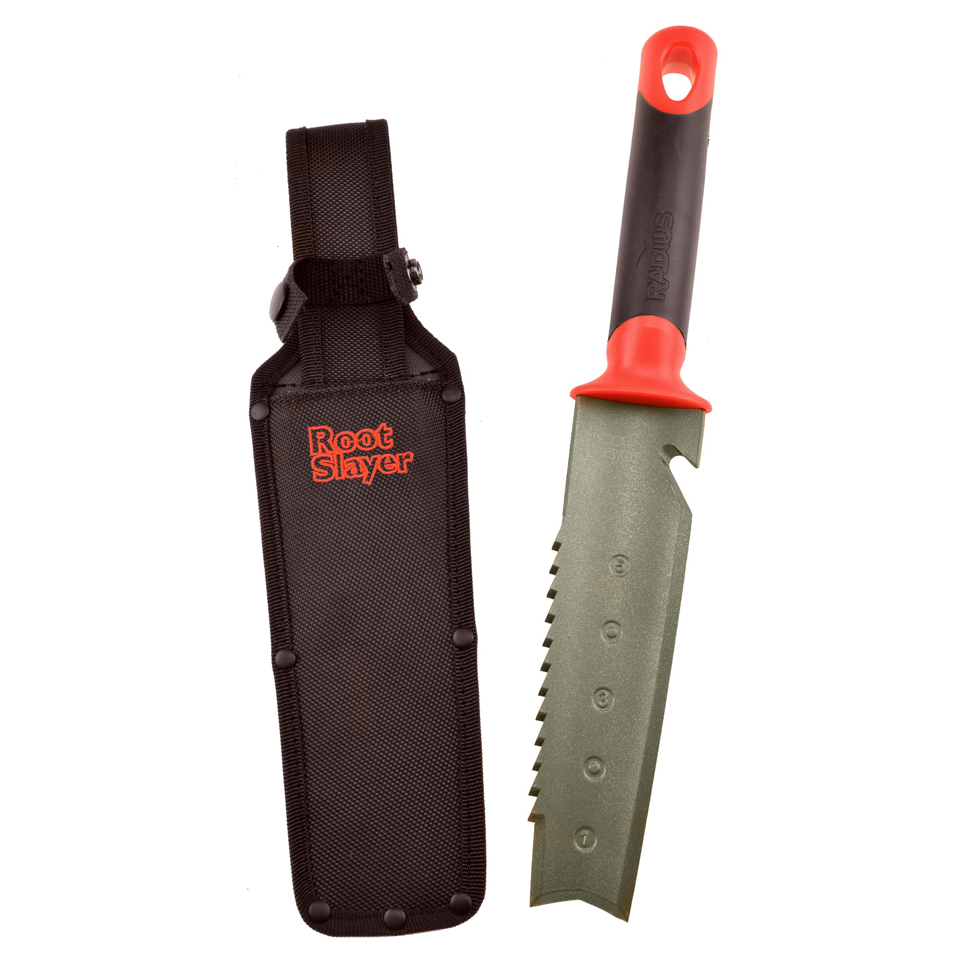 Radius Root Slayer Soil Knife with Holster — priced per each; minimum 12; multiples of 12