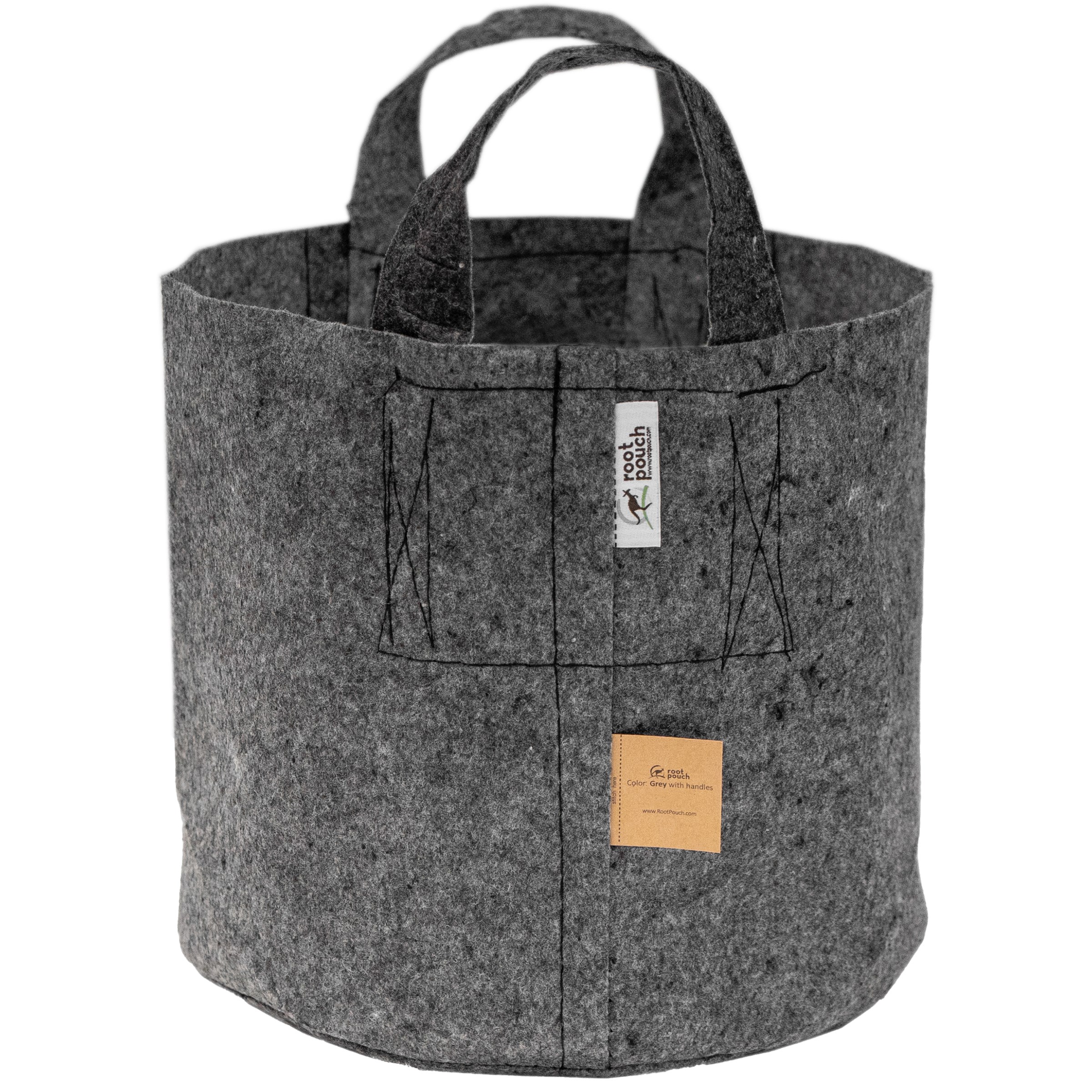 Root Pouch #15 w/ Handle Grey Natural Blend 15gal Fabric Pot — priced per each; minimum 10; multiples of 10
