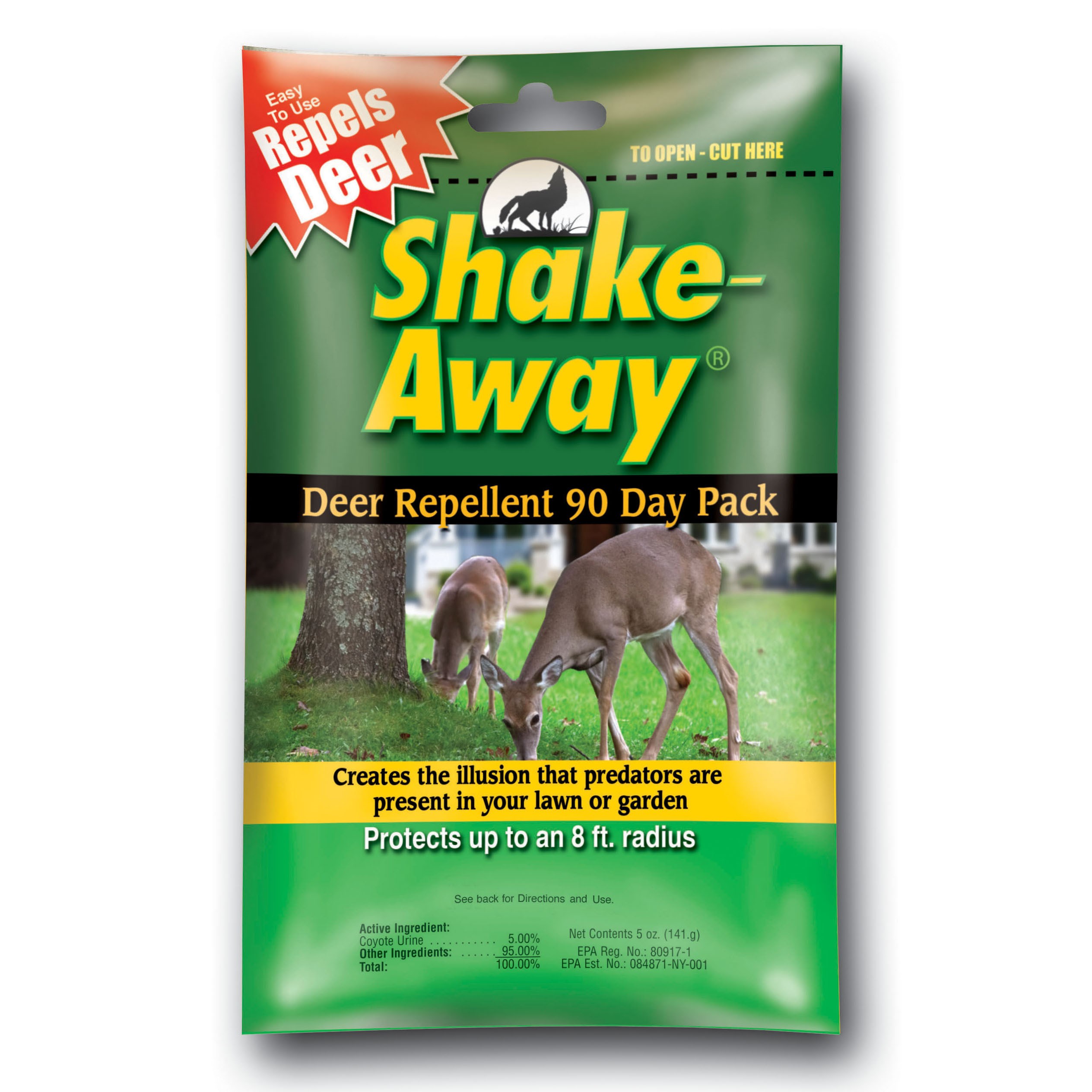 Shake Away 5oz 90 Day Deer Repellent Packs — priced per each; minimum 12; multiples of 12