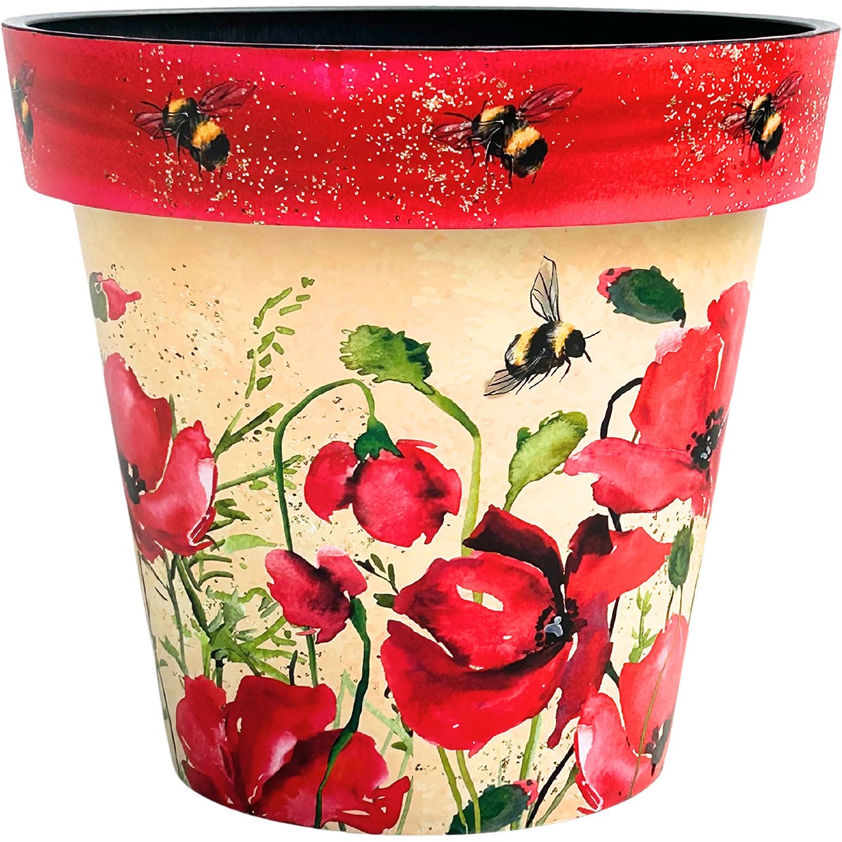 Sun Ceramica 12" Zest Poly Pot Poppies & Bees