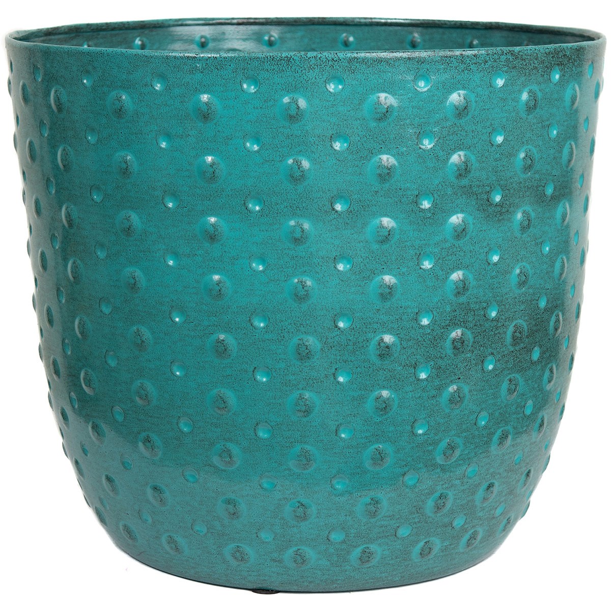 Sun Ceramica 15" San Miguel Metal Pot Aqua — priced per each; minimum 4; multiples of 4