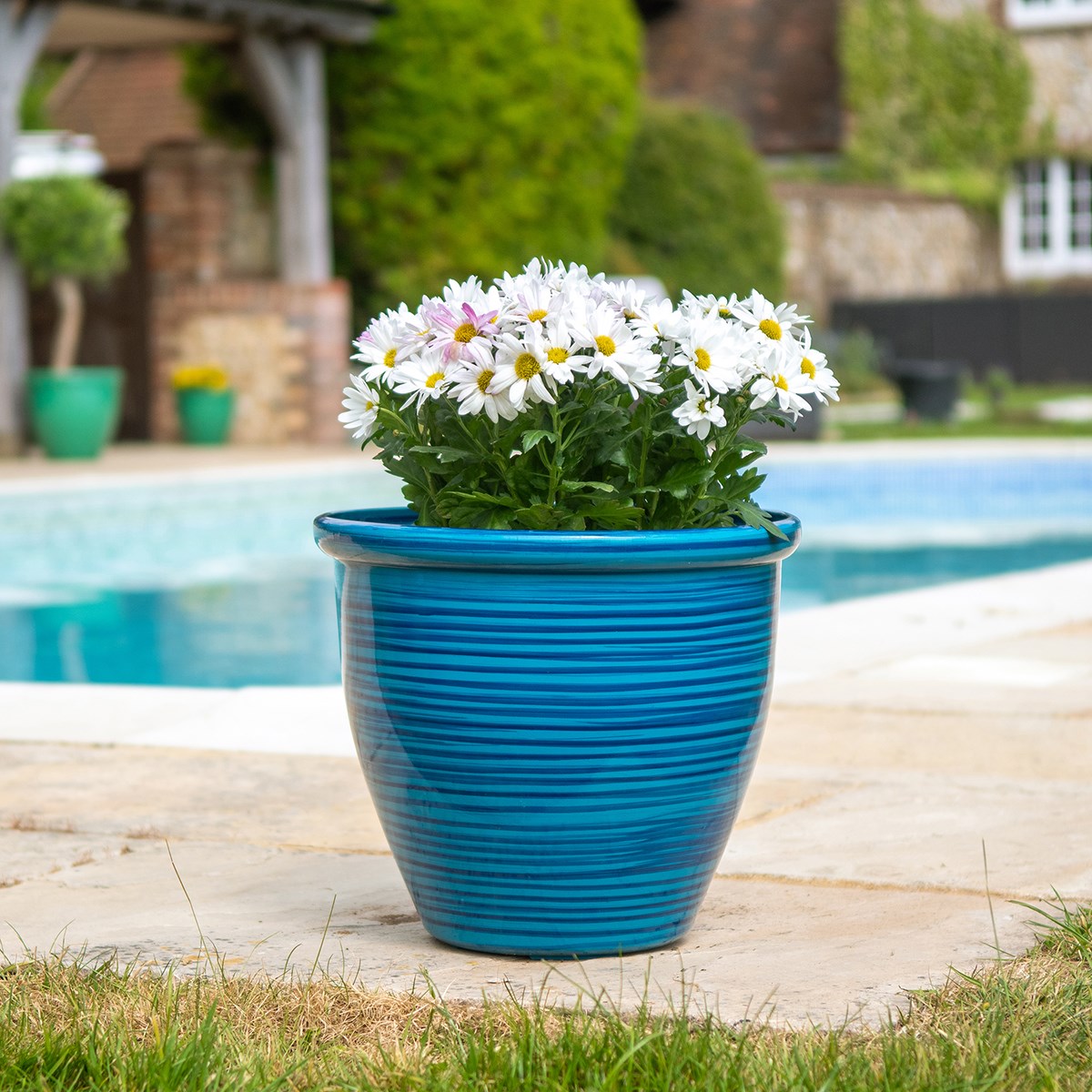 Sun Ceramica 12" Lightweight Hand Painted Planter Blue 12"x11" - Image 3