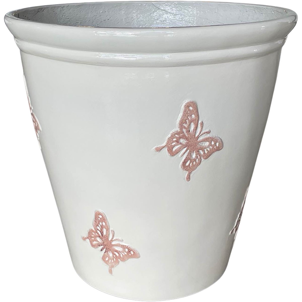 Sun Ceramica 15.75" Butterfly Pot Off White — priced per each; minimum 4; multiples of 4